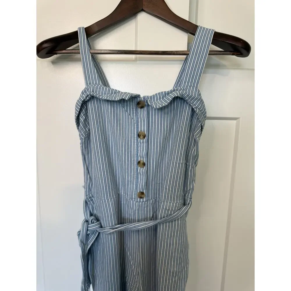 Monteau Los Angeles Womens Pants Romper Medium Blue & White Coastal Beach Resort - Picture 2 of 10